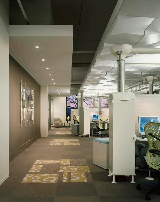 Workstation corridor at the Rolling Meadows training center.