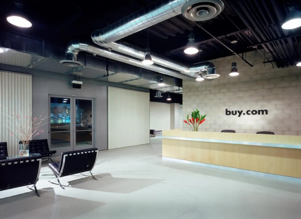 Buy.com reception with polished floors and exposed structural details.