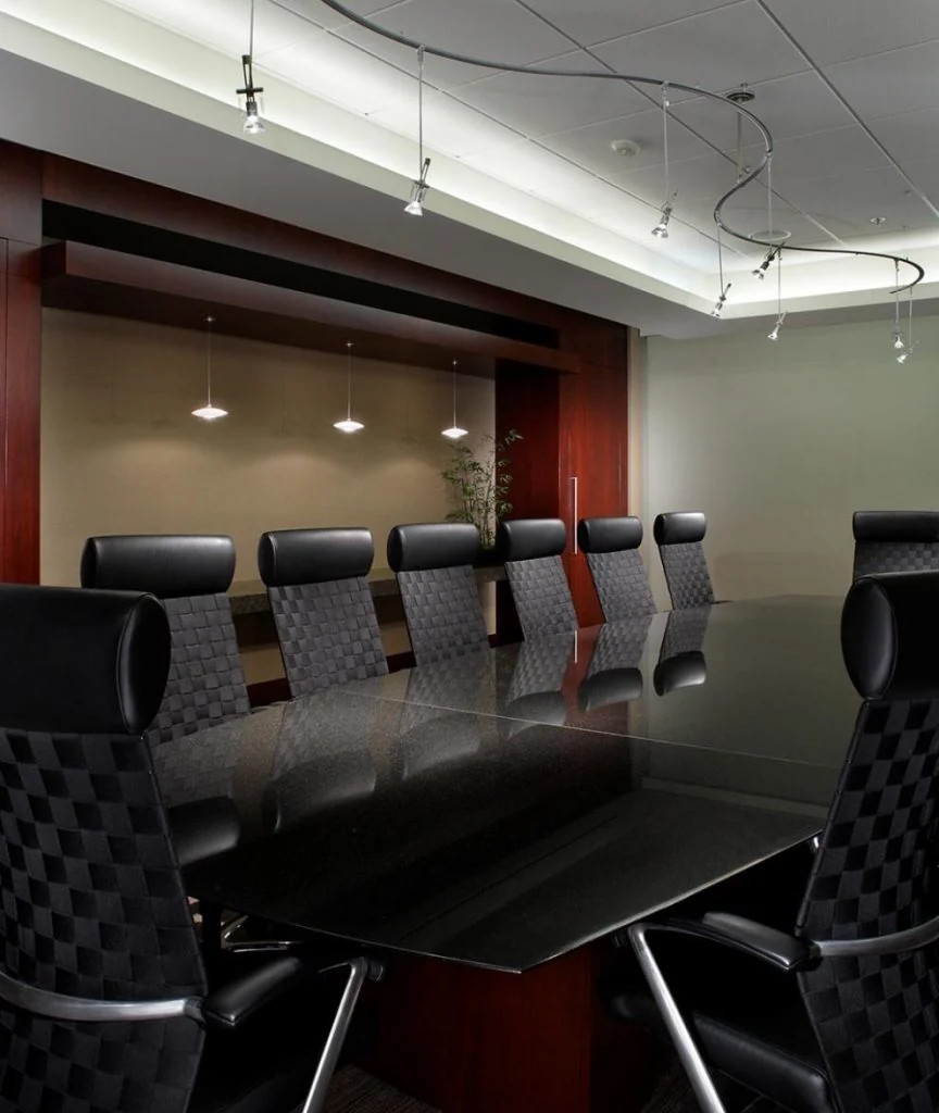 CO-OP boardroom with a long conference table.